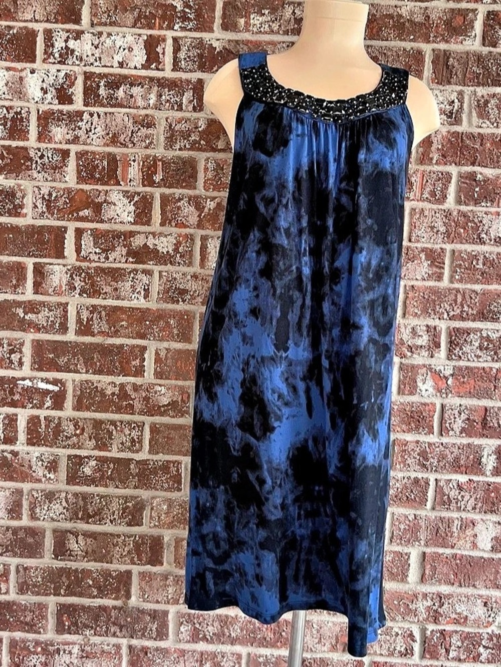 Michael Kors Embellished Blue & Black Midi Dress Size Large